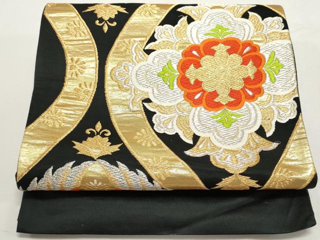 平和屋着物◎六通柄袋帯 唐織 立涌花鳥文 黒地 金銀糸 正絹 逸品 DABF8075we