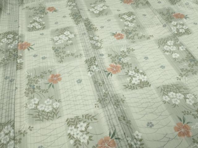 平和屋着物＊夏物　小紋　草花文　紗　洗える着物　DABF8628sf