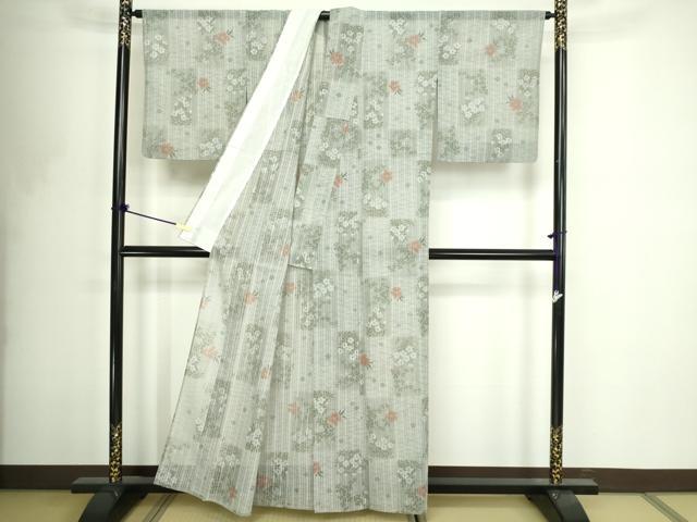 平和屋着物＊夏物　小紋　草花文　紗　洗える着物　DABF8628sf