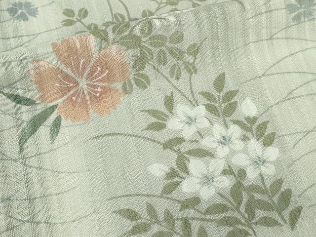 平和屋着物＊夏物　小紋　草花文　紗　洗える着物　DABF8628sf
