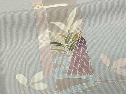 平和屋着物＊夏物　訪問着　舟　枝葉文　暈し染め　絽　ロング丈　正絹　逸品　DABF8644sf