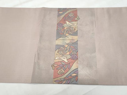 平和屋着物◎九寸開き名古屋帯　動物草花文　正絹　逸品　CABG5134fb