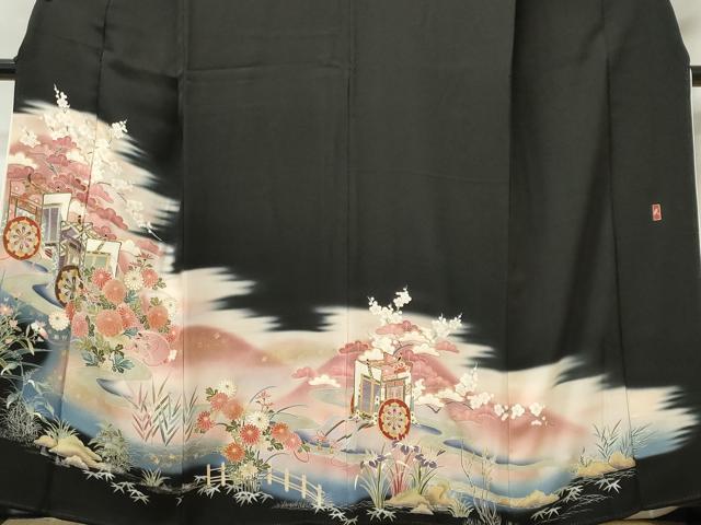 平和屋着物■豪華黒留袖 作家物 御所車花文 正絹 逸品 CABF6761ou