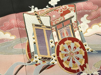 平和屋着物■豪華黒留袖 作家物 御所車花文 正絹 逸品 CABF6761ou