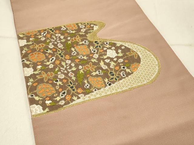 平和屋着物◎綴れ　八寸名古屋帯　総刺繍　草花文　金糸　正絹　逸品　DABF6796qp
