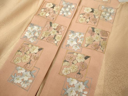 平和屋着物■長襦袢 無双仕立て 霞地紋 肌色 半衿刺繍 正絹 逸品 DABF9597cd