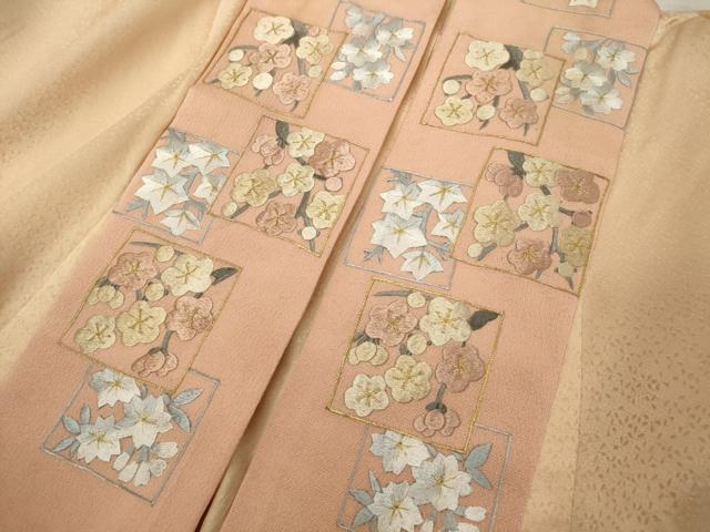 平和屋着物■長襦袢 無双仕立て 霞地紋 肌色 半衿刺繍 正絹 逸品 DABF9597cd
