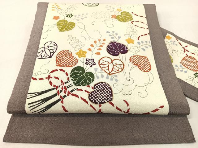 平和屋着物●工芸キモノ野口　九寸名古屋帯　葵文様　鬼しぼ縮緬　正絹　逸品　CABG7789vp