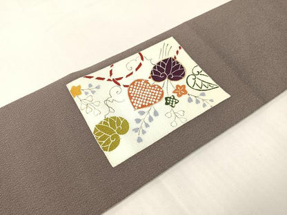 平和屋着物●工芸キモノ野口　九寸名古屋帯　葵文様　鬼しぼ縮緬　正絹　逸品　CABG7789vp
