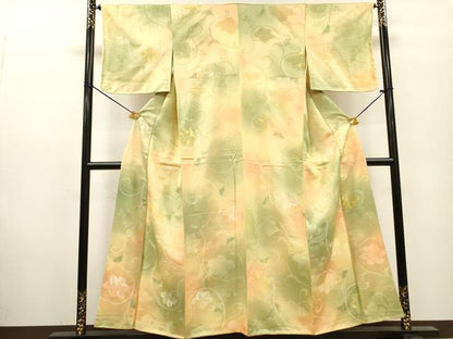 平和屋着物▼上質な小紋 地紋起こし 花唐草文 暈し染 正絹 逸品 DABF2439fe