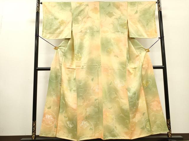 平和屋着物▼上質な小紋 地紋起こし 花唐草文 暈し染 正絹 逸品 DABF2439fe