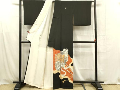 平和屋着物■豪華黒留袖 駒刺繍 御所車文 金糸 正絹 逸品 DABF6821qp