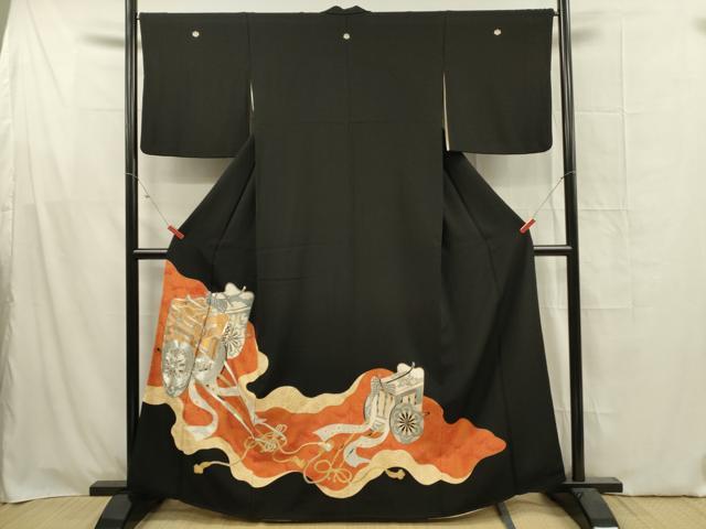 平和屋着物■豪華黒留袖 駒刺繍 御所車文 金糸 正絹 逸品 DABF6821qp