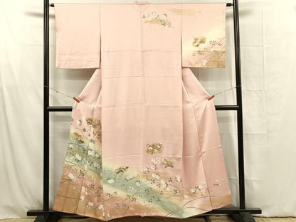 平和屋着物■訪問着 地紙舞蝶花鳥文 暈し染め 金彩 正絹 逸品 DABF6817qp