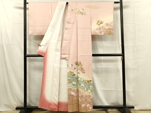 平和屋着物■訪問着 地紙舞蝶花鳥文 暈し染め 金彩 正絹 逸品 DABF6817qp