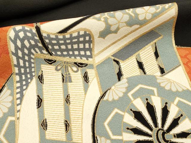 平和屋着物■豪華黒留袖 駒刺繍 御所車文 金糸 正絹 逸品 DABF6821qp