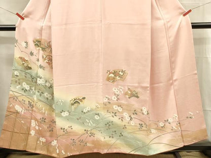 平和屋着物■訪問着 地紙舞蝶花鳥文 暈し染め 金彩 正絹 逸品 DABF6817qp