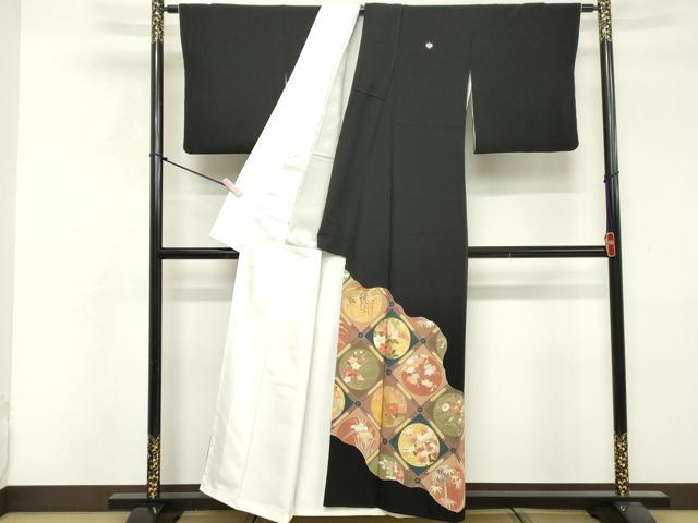 平和屋着物■豪華黒留袖　刺繍　花鳥丸文　玉露茶染　金彩　正絹　逸品　DABF9607cd