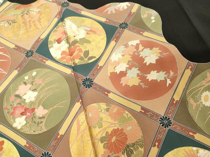 平和屋着物■豪華黒留袖　刺繍　花鳥丸文　玉露茶染　金彩　正絹　逸品　DABF9607cd