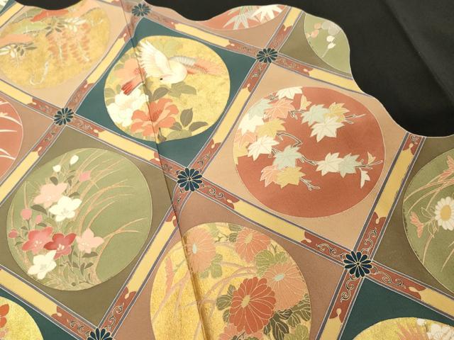 平和屋着物■豪華黒留袖　刺繍　花鳥丸文　玉露茶染　金彩　正絹　逸品　DABF9607cd