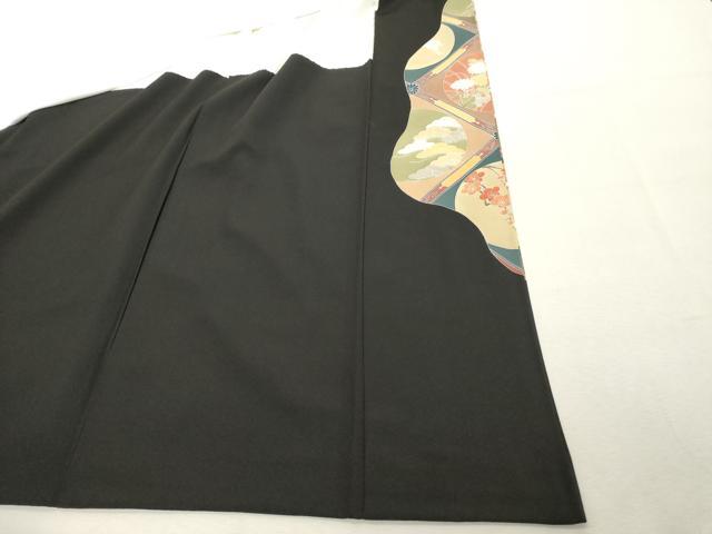 平和屋着物■豪華黒留袖　刺繍　花鳥丸文　玉露茶染　金彩　正絹　逸品　DABF9607cd