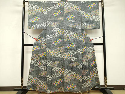 平和屋着物■上質な小紋　芝花文　正絹　逸品　DABF9644cd