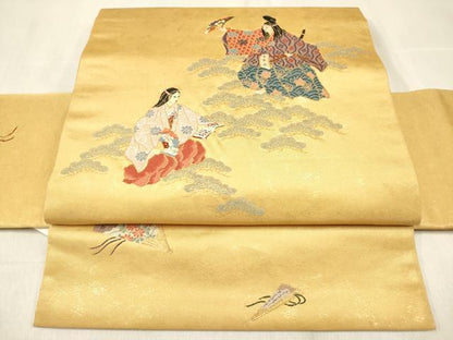 平和屋着物◎つけ帯 唐織 燦金の世界 能 檜扇 金糸 手織引箔 正絹 逸品 未使用 DABF0135ea