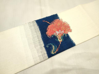 平和屋着物◎八寸名古屋帯 紬地 更紗花唐草文 金糸 正絹 逸品 DABF0162ea