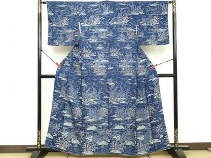 平和屋着物■上質な小紋 紬地 流水風景文 正絹 逸品 DABF4480cd