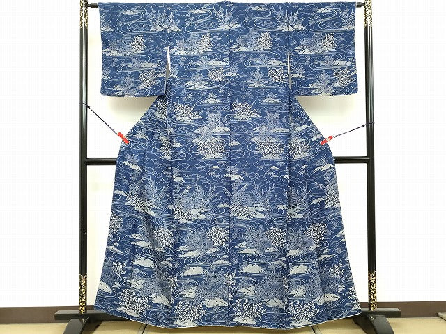 平和屋着物■上質な小紋 紬地 流水風景文 正絹 逸品 DABF4480cd