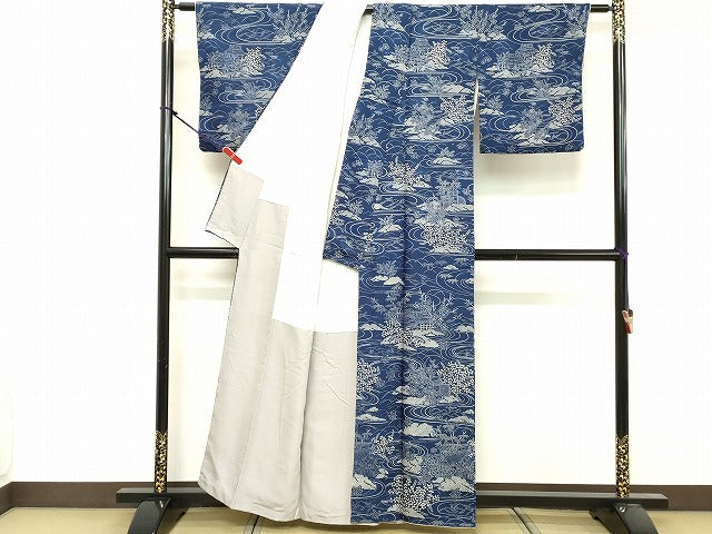 平和屋着物■上質な小紋 紬地 流水風景文 正絹 逸品 DABF4480cd