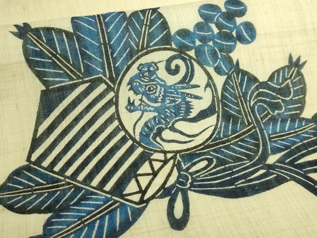 平和屋着物＊極上　夏物　本場琉球紅型　藍型　九寸開き名古屋帯　龍　麻　逸品　DZAB7104kh6