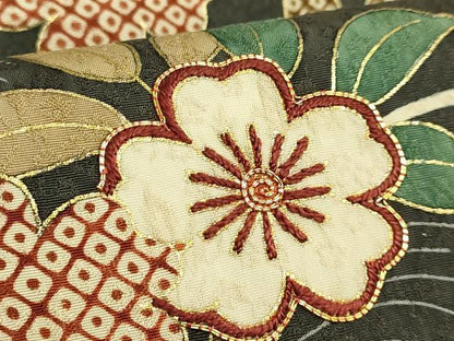 平和屋本店●極上　つけ帯　駒刺繍　花筏　仙斎茶色地　金糸　逸品　DZAB7150kh6