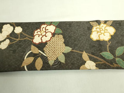 平和屋本店●極上　つけ帯　駒刺繍　花筏　仙斎茶色地　金糸　逸品　DZAB7150kh6