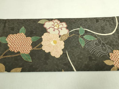 平和屋本店●極上　つけ帯　駒刺繍　花筏　仙斎茶色地　金糸　逸品　DZAB7150kh6
