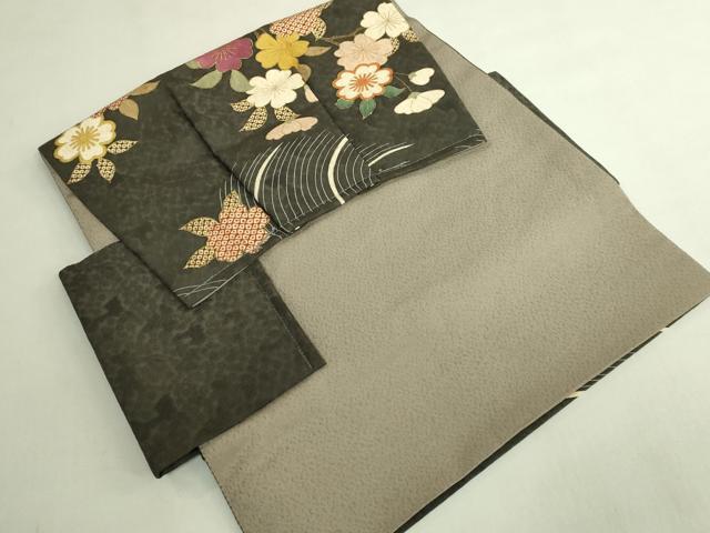 平和屋本店●極上　つけ帯　駒刺繍　花筏　仙斎茶色地　金糸　逸品　DZAB7150kh6