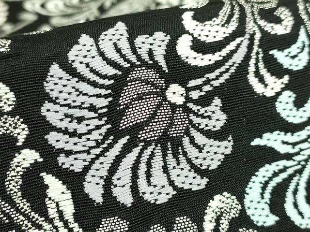 平和屋着物●極上　六通柄袋帯　唐織　色紙花文　黒地　銀糸　逸品　DZAB7141kh6