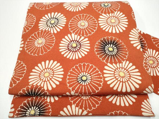 平和屋着物●全通柄　九寸名古屋帯　型染め　菊　鬼しぼ縮緬　正絹　逸品　CABG8897hy
