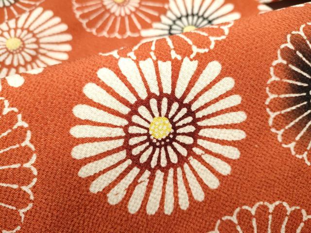 平和屋着物●全通柄　九寸名古屋帯　型染め　菊　鬼しぼ縮緬　正絹　逸品　CABG8897hy