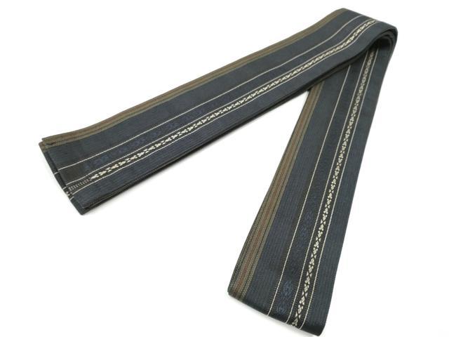 平和屋着物●男性　本場筑前博多織　角帯　間道　正絹　逸品　CABG8938hy