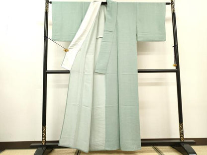 平和屋着物▽江戸小紋　単衣　万筋　青竹色×白色　さんび謹製　洗える着物　DABF2532fe