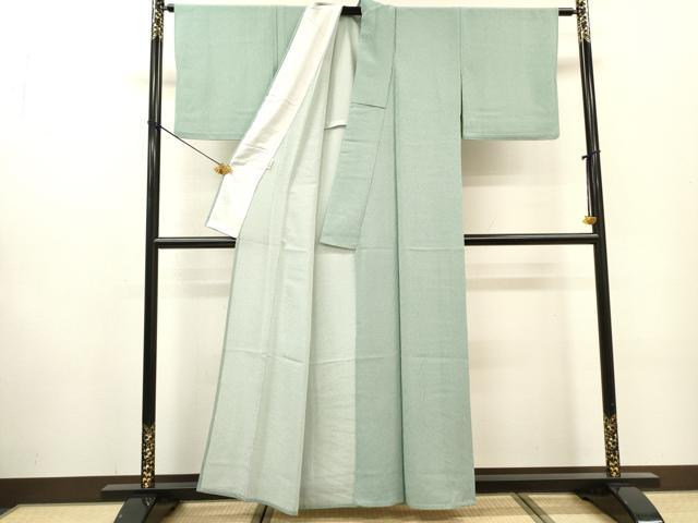 平和屋着物▽江戸小紋　単衣　万筋　青竹色×白色　さんび謹製　洗える着物　DABF2532fe