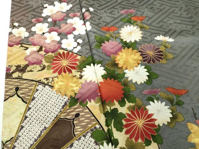 平和屋着物●女優・後藤久美子ブランド　振袖　駒刺繍　源氏車花文　金彩　正絹　逸品　DABF7209ps