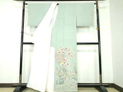 平和屋着物●本加賀友禅作家　柿本市郎　色留袖　枝梅　鴛鴦立波舟文　正絹　逸品　DABF7208ps