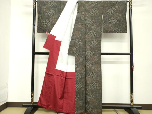 平和屋着物■上質な紬　幾何学花文　正絹　逸品　DABF9667cd