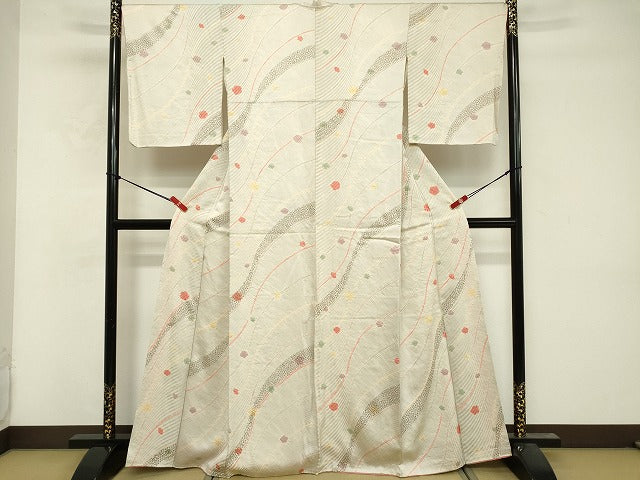 平和屋着物■上質な小紋　絞り　よろけ縞　正絹　逸品　DABF9652cd