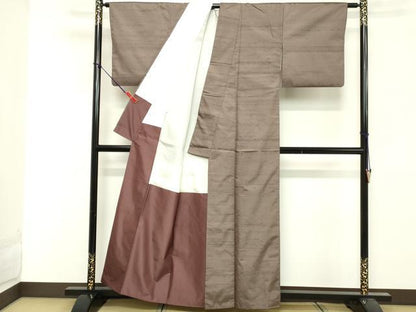 平和屋着物■上質な紬　梅鼠色　正絹　逸品　DABF9664cd