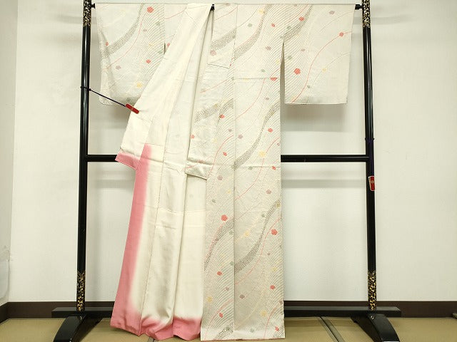 平和屋着物■上質な小紋　絞り　よろけ縞　正絹　逸品　DABF9652cd