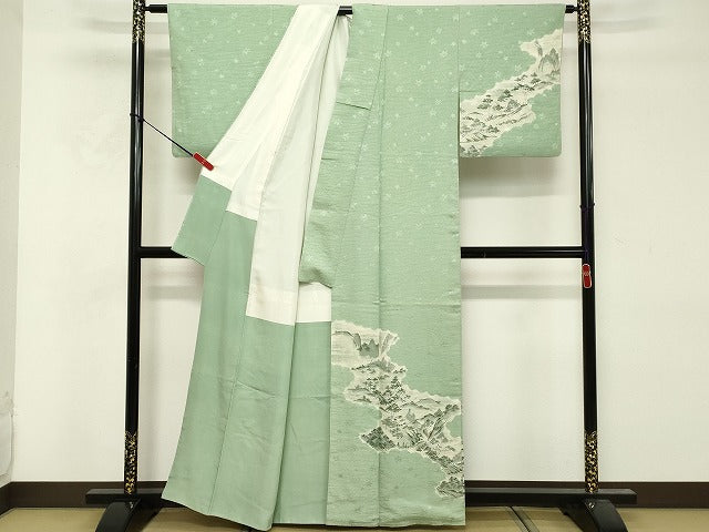 平和屋着物■訪問着　手描き　風景文　正絹　逸品　DABF9651cd