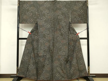 平和屋着物■上質な紬　幾何学花文　正絹　逸品　DABF9667cd